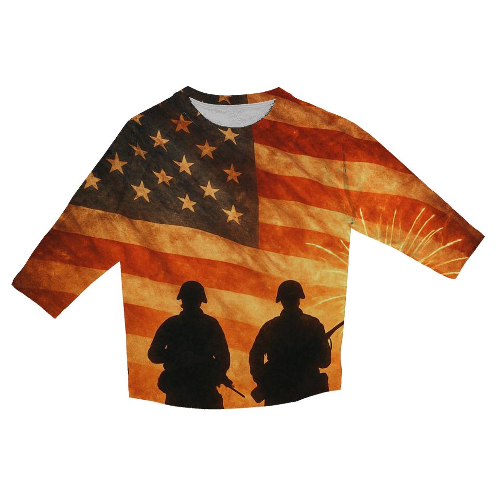 Veterans Sunset Silhouette personalized 3/4 sleeve tees