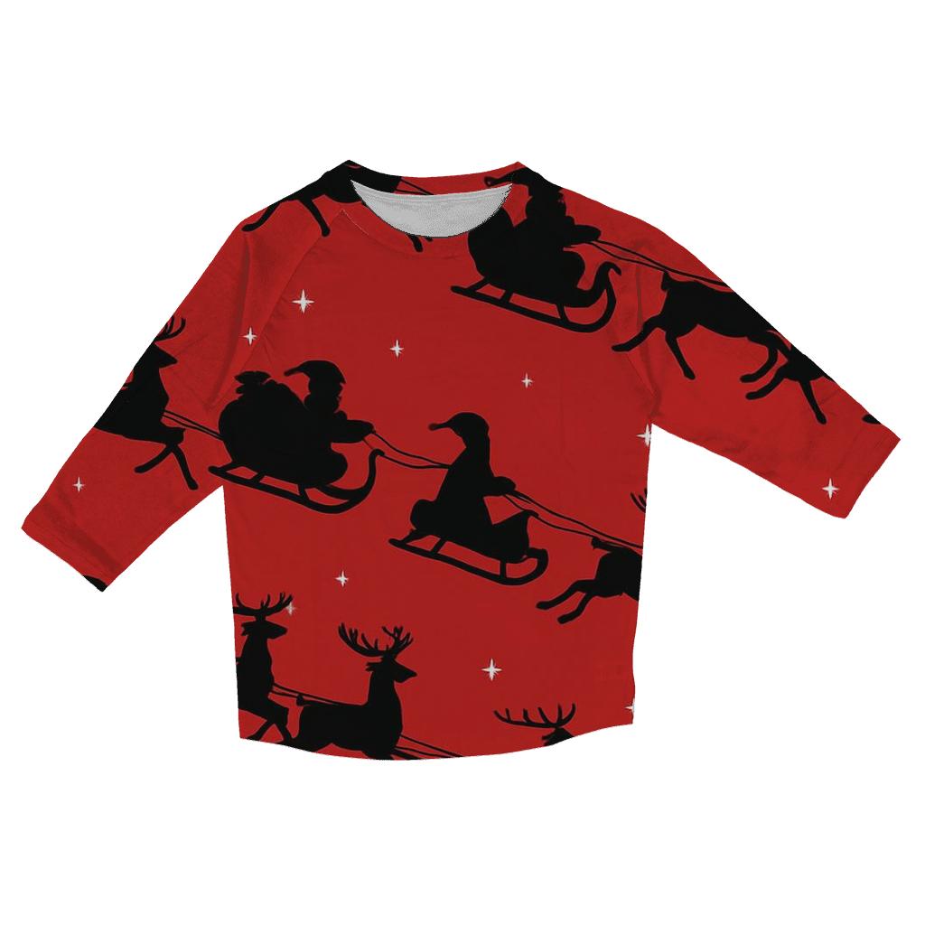 Santa Silhouette Progression On Crimson Background cotton quarter sleeve shirts