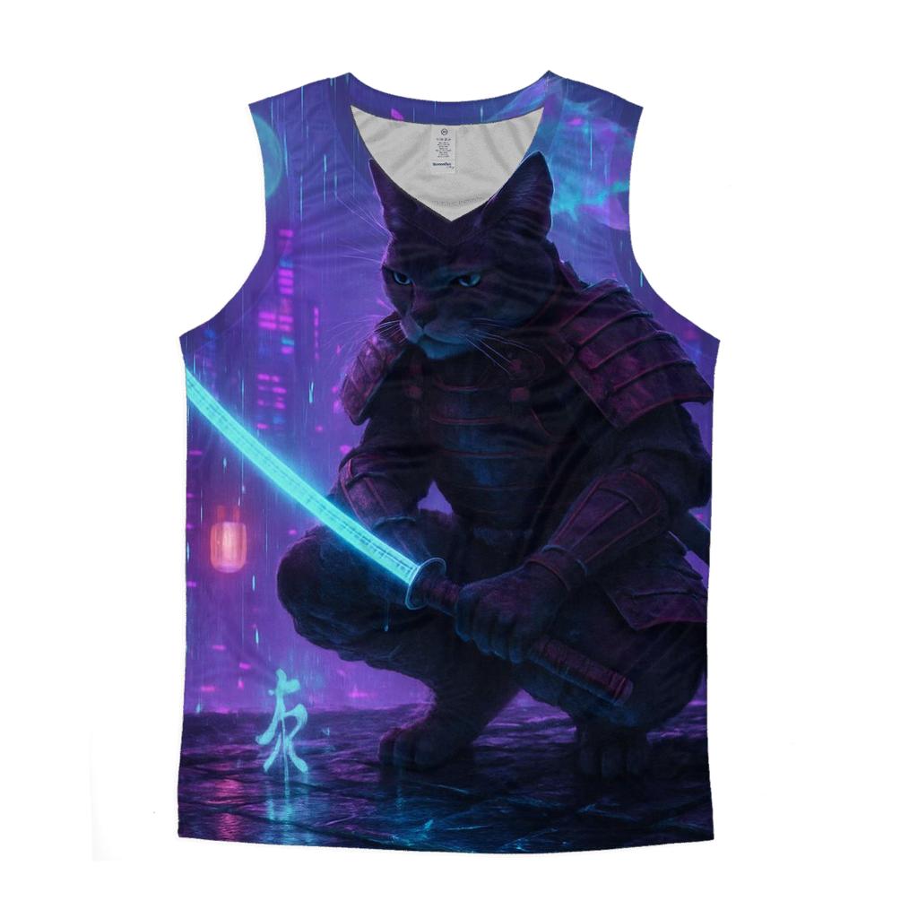 Neon Samurai Cat casual summer tank tops