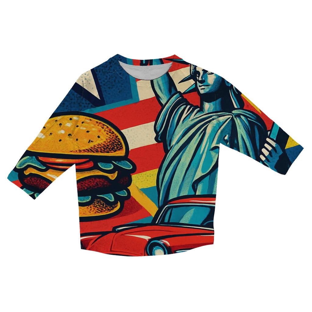 Pop Americana Collage printed three quarter sleeve shirts