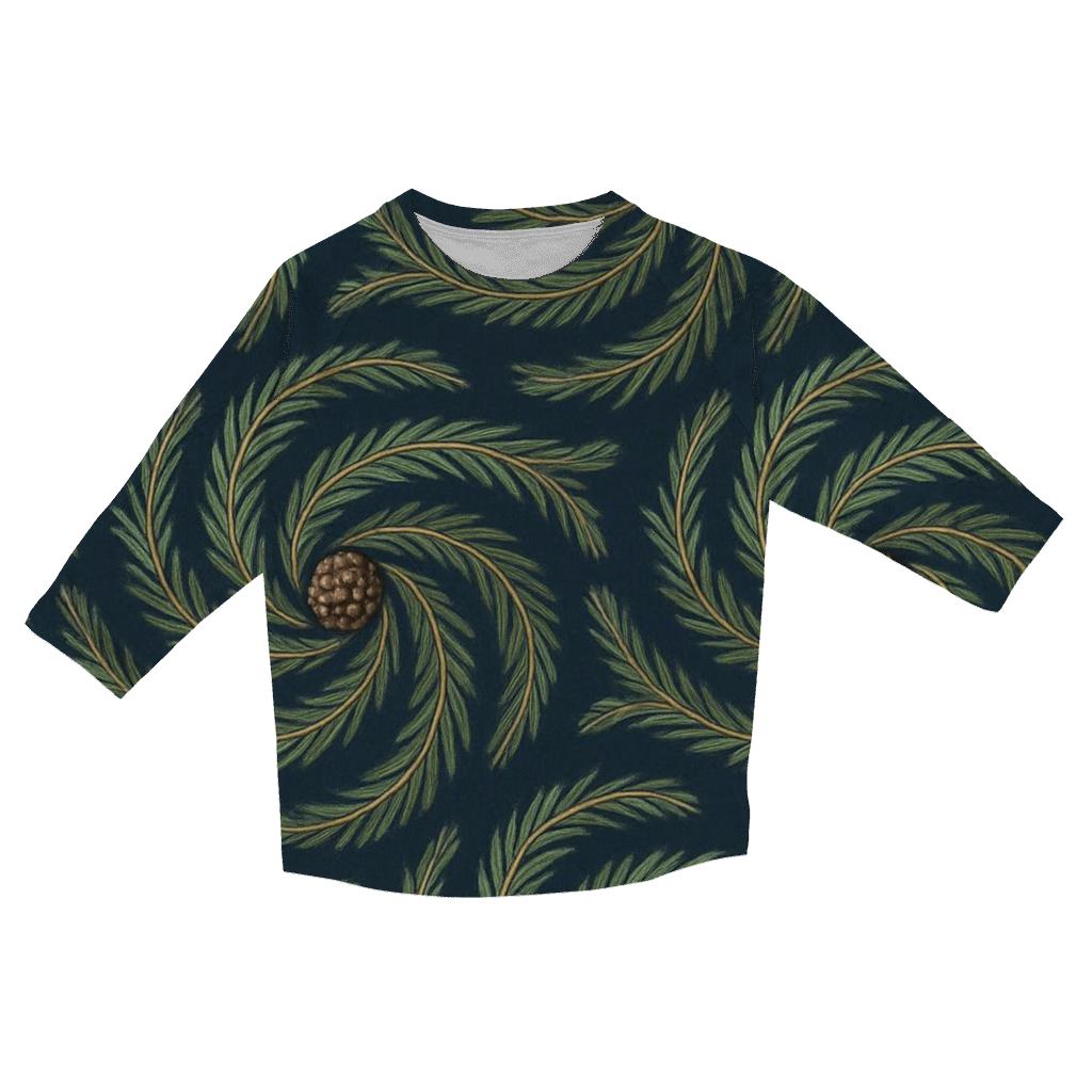 Evergreen Spiral Tessellation On Navy Blue Background designer 3/4 sleeve blouses