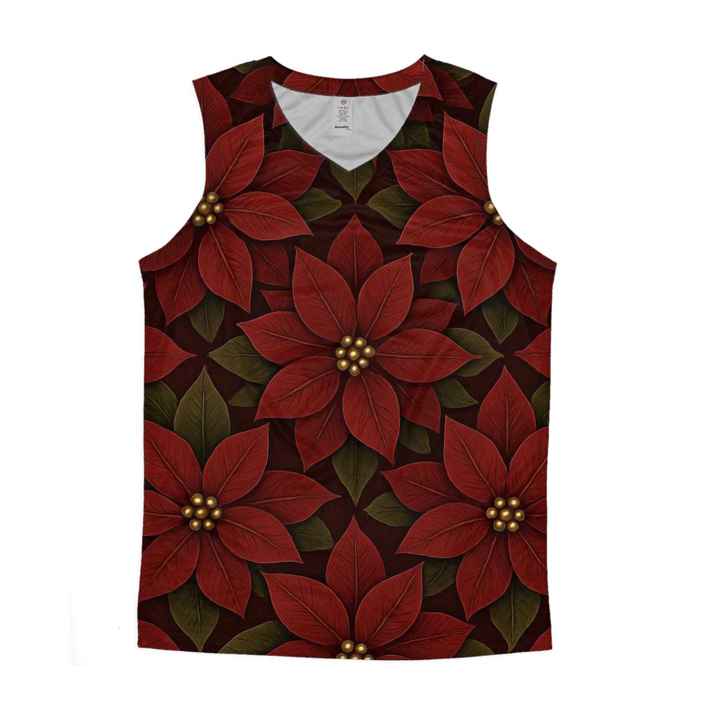 Poinsettia Tile On Deep Burgundy Background casual summer tank tops