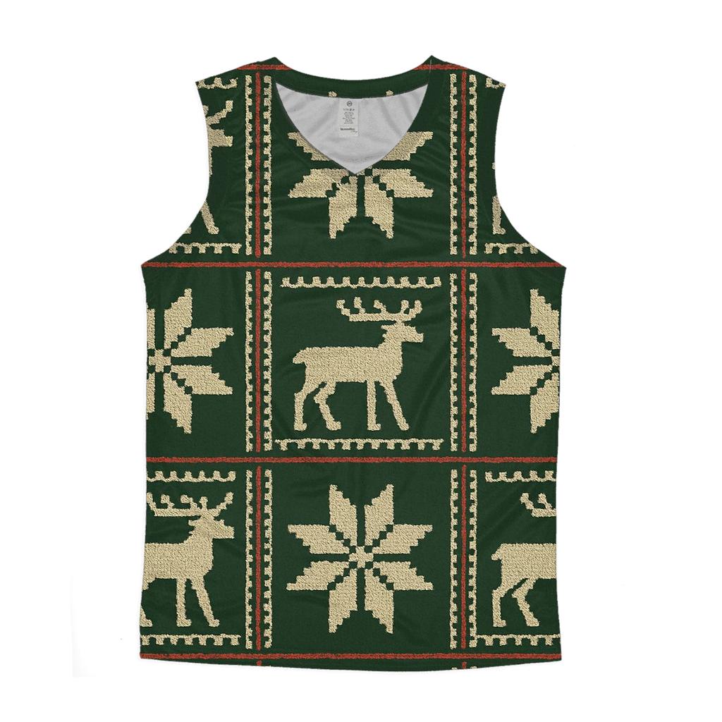 Nordic Reindeer Grid On Forest Green Background personalized athletic tanks