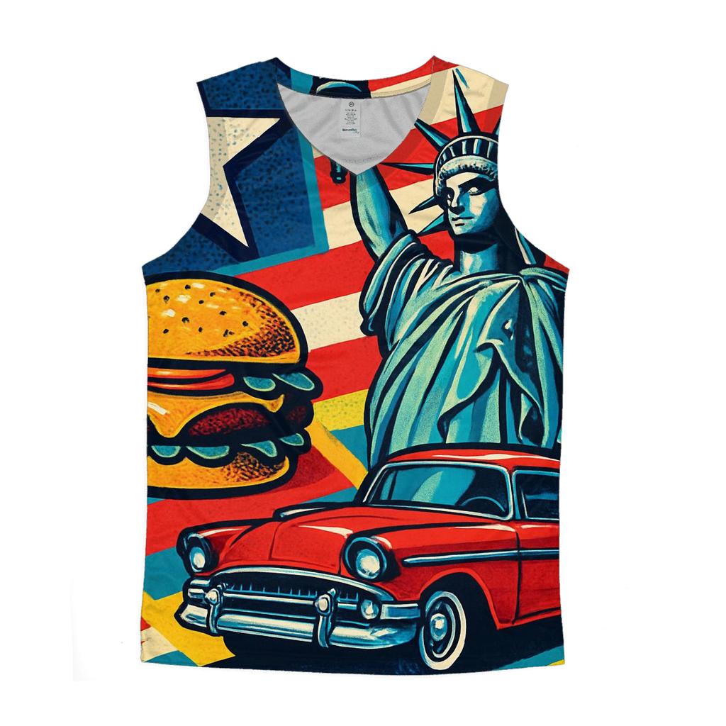 Pop Americana Collage graphic print tank tops
