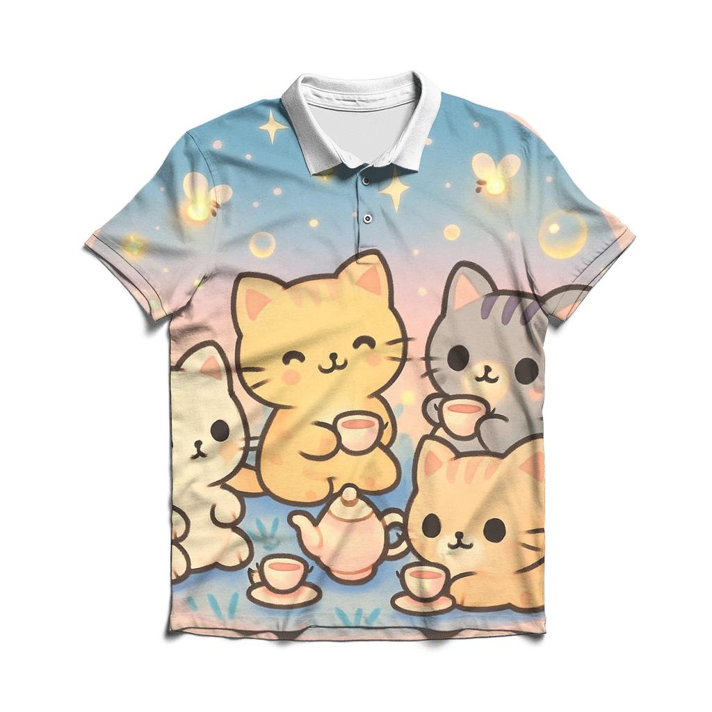Starlight Tea Party Kittens casual sports polo shirts