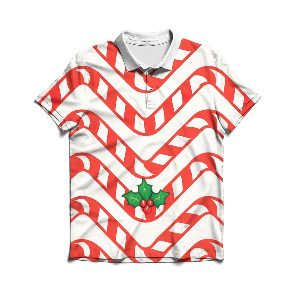 Candy Cane Chevron On Snow White Background embroidered polo tops