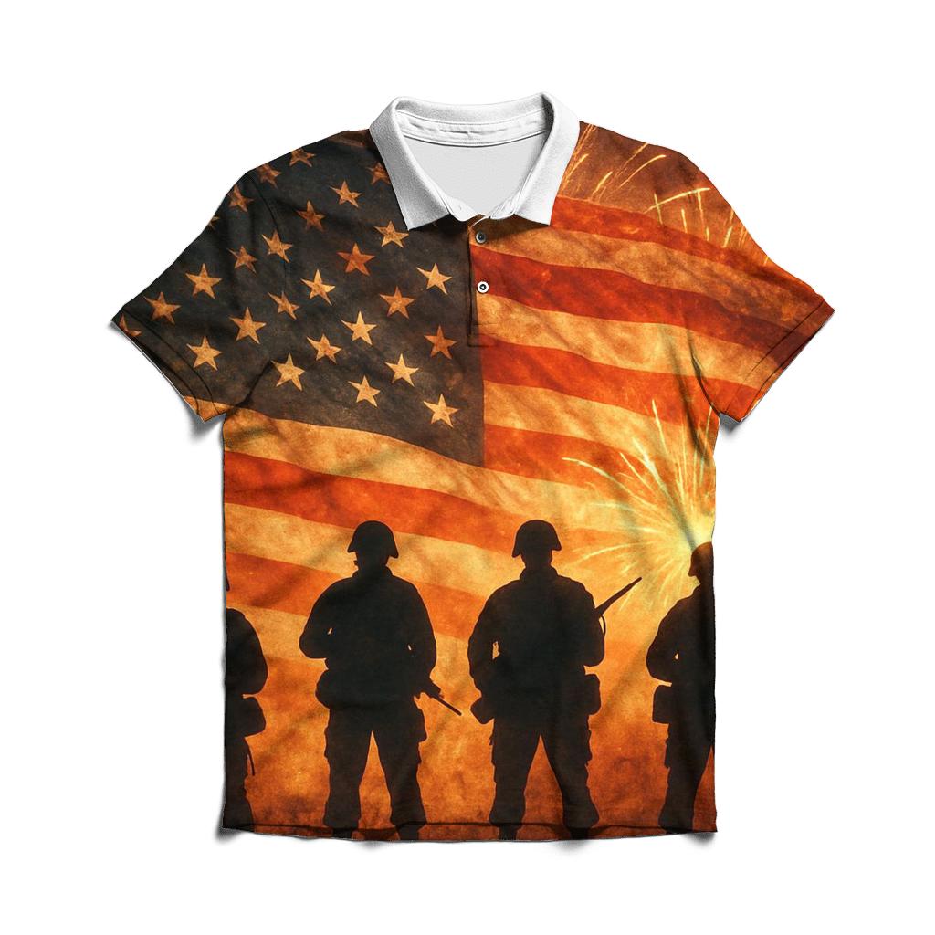 Veterans Sunset Silhouette branded logo polo shirts