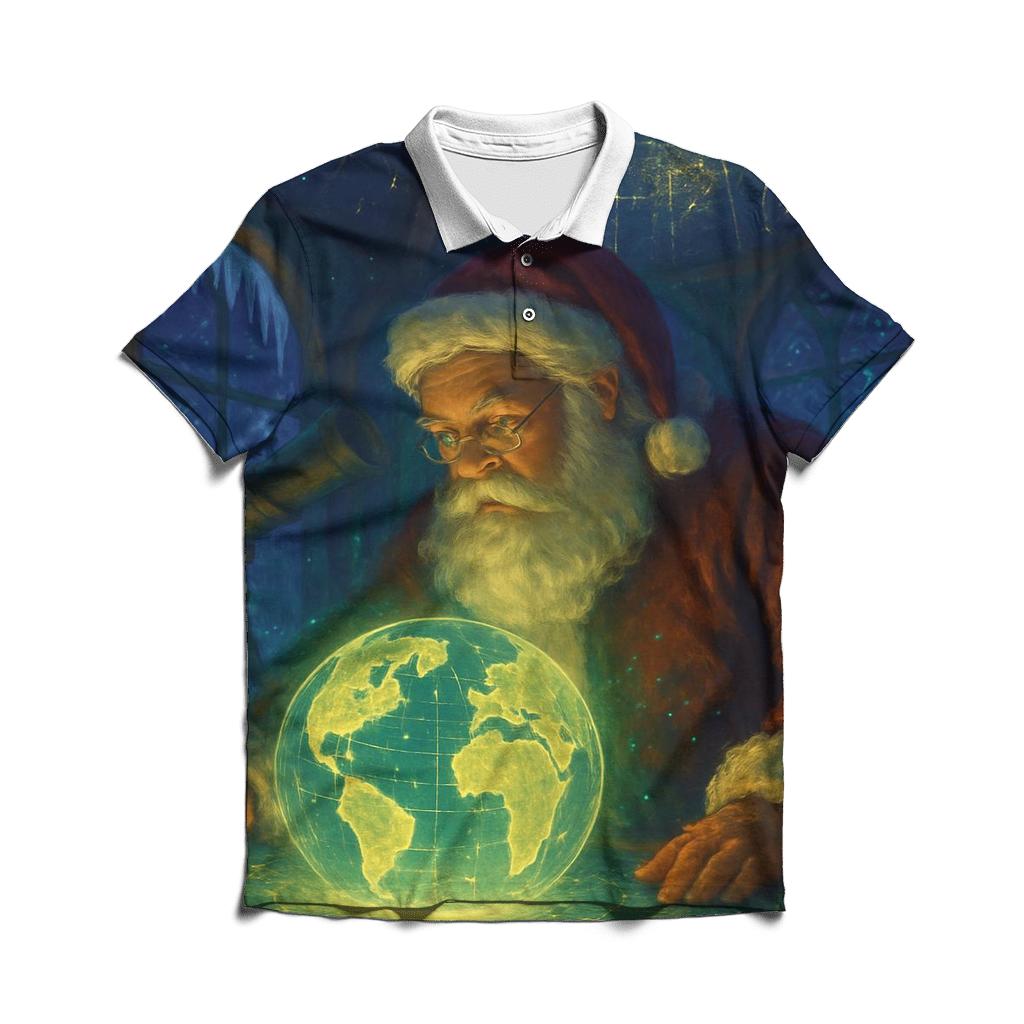 Midnight Mapmaker Santa embroidered polo tops