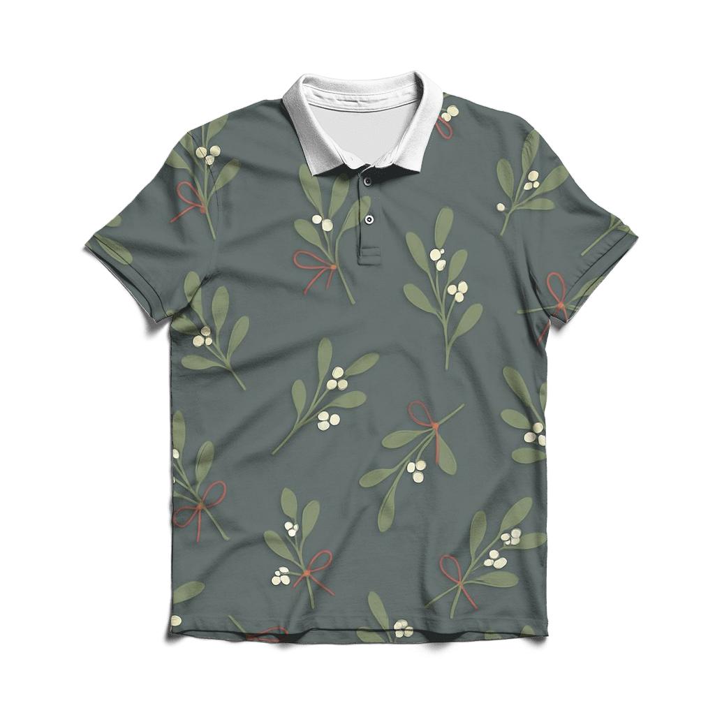 Mistletoe Scatter On Slate Gray Background personalized polo shirts