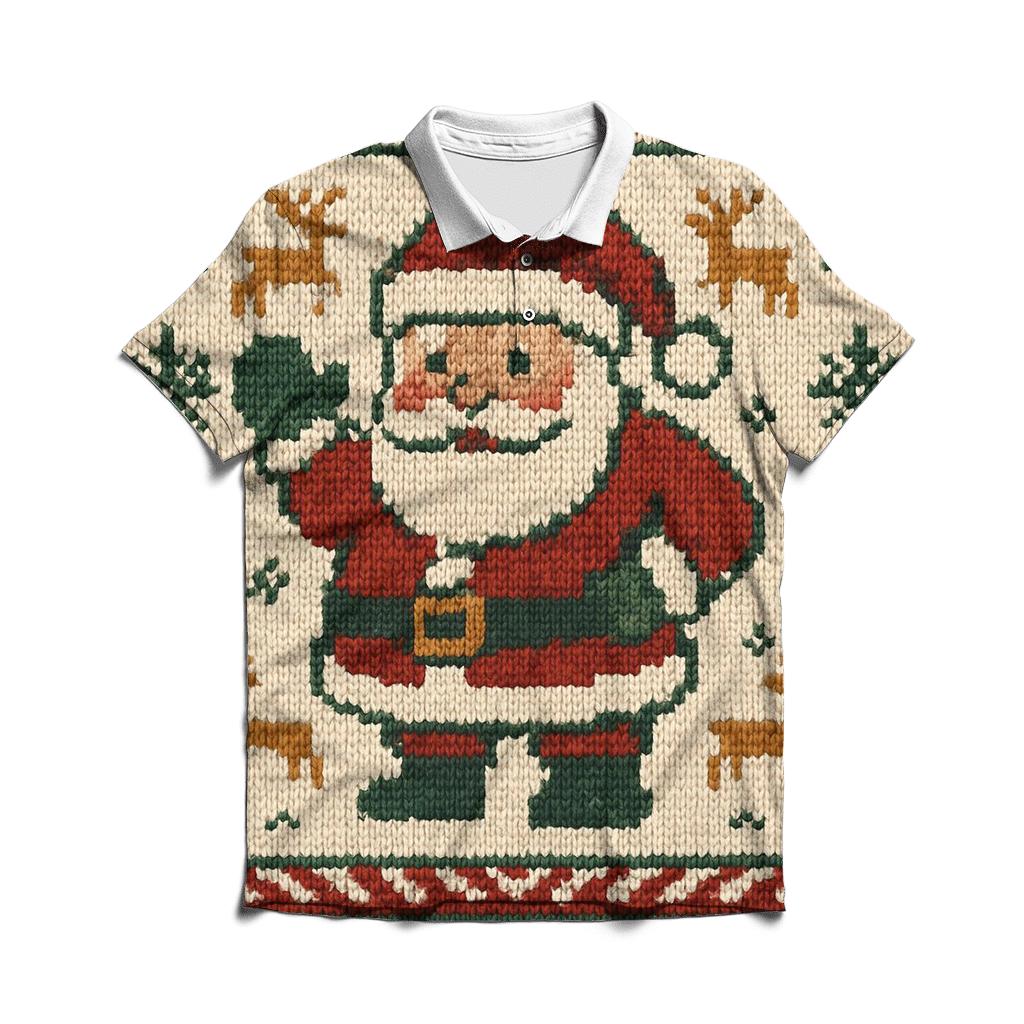 Pixel Patchwork Santa embroidered polo tops