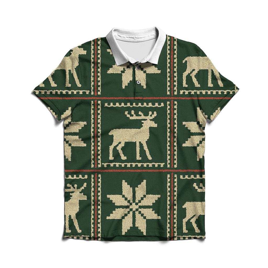 Nordic Reindeer Grid On Forest Green Background classic pique polos