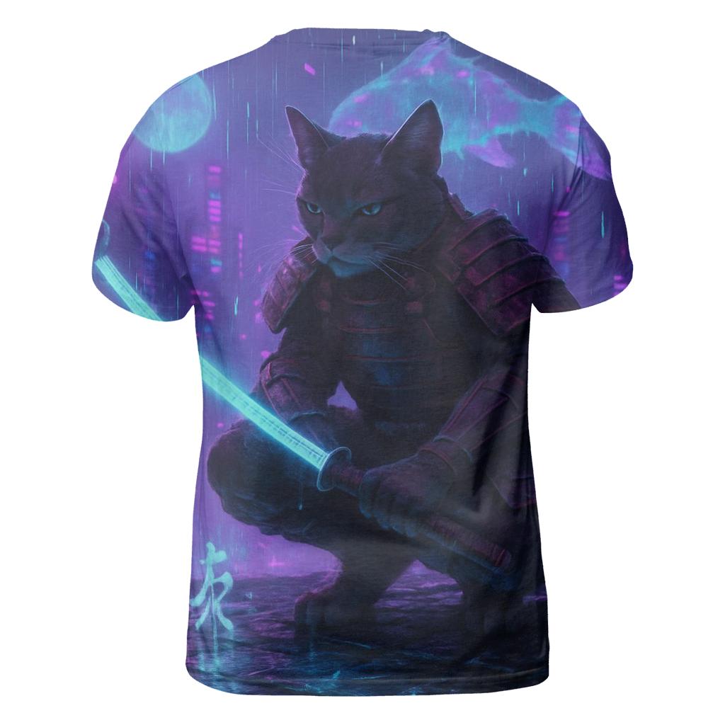 Neon Samurai Cat unique graphic print tees
