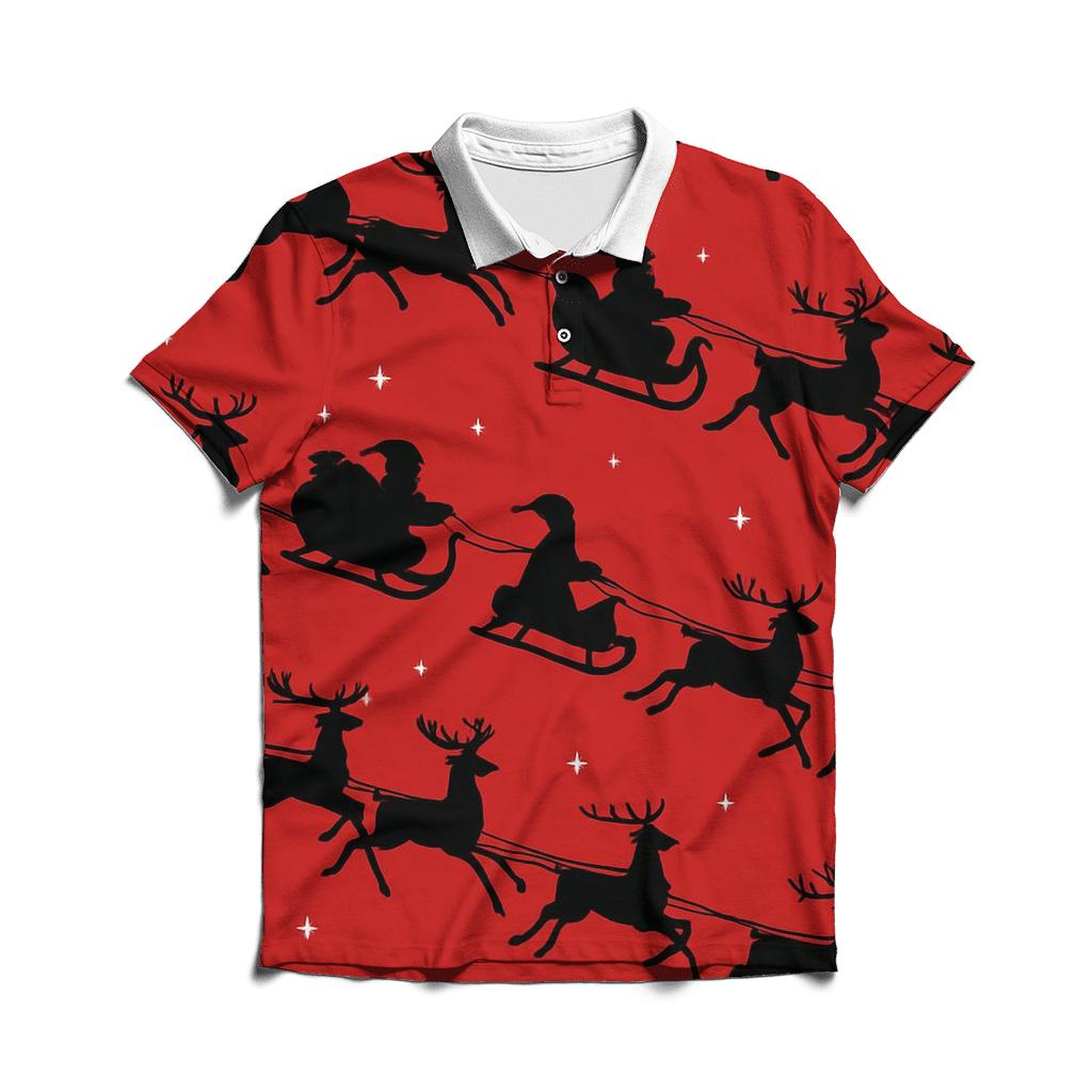 Santa Silhouette Progression On Crimson Background branded logo polo shirts