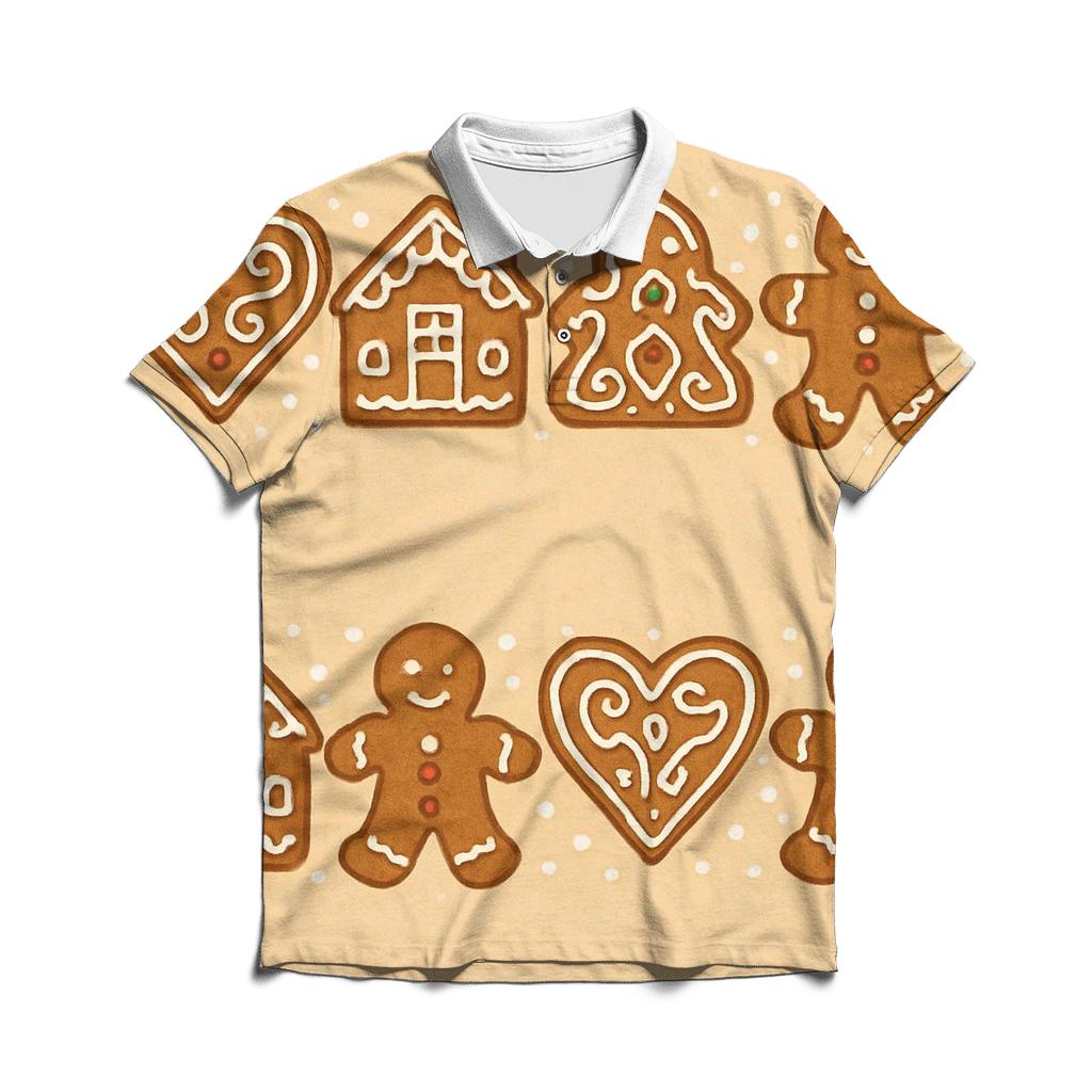 Gingerbread Motif Border On Warm Beige Background classic pique polos