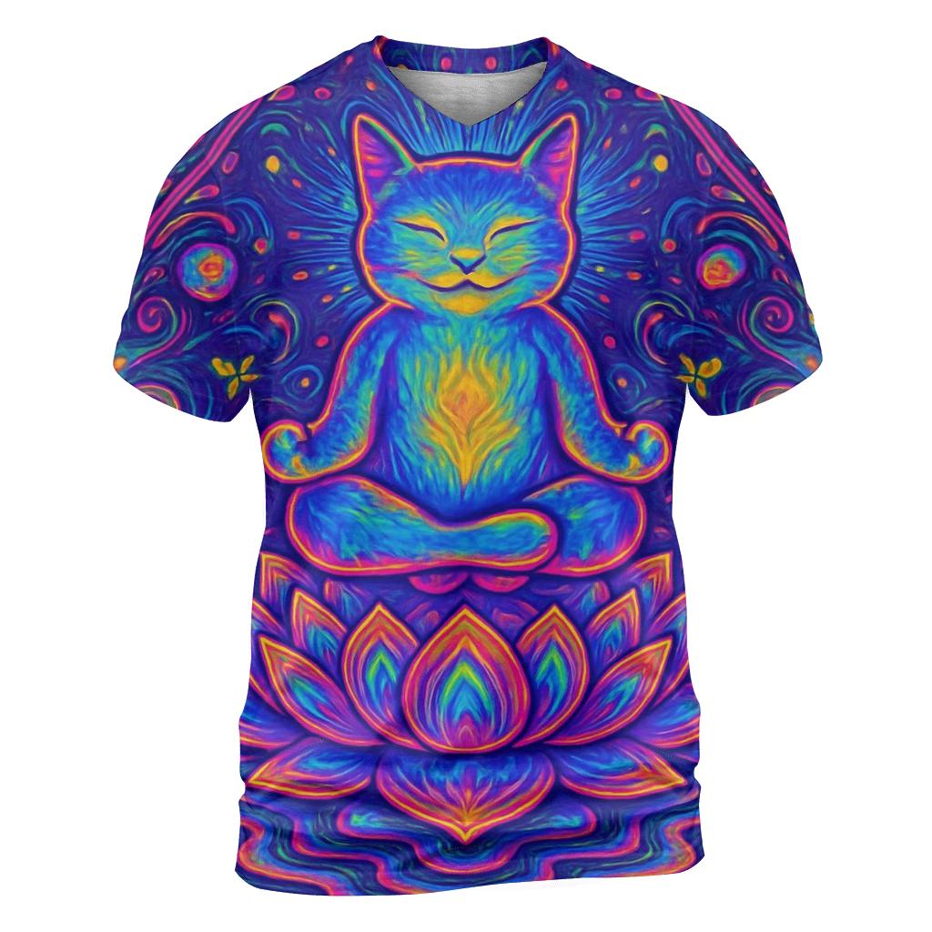 Psychedelic Lotus Cat custom all-over print shirts