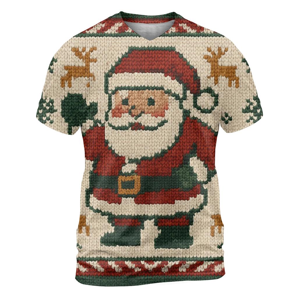 Pixel Patchwork Santa creative print fashion shirts