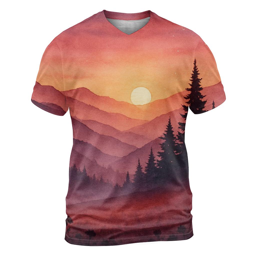 Maroon Dusk Overlook vibrant all-over design tees