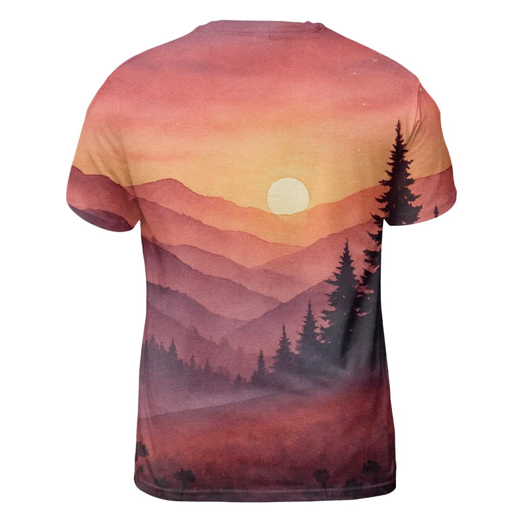 Maroon Dusk Overlook vibrant all-over design tees