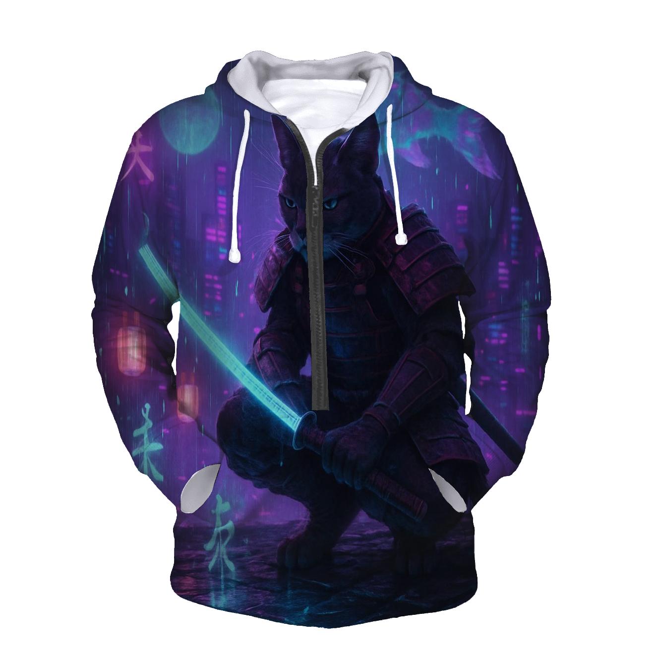 Neon Samurai Cat pullover hoodies