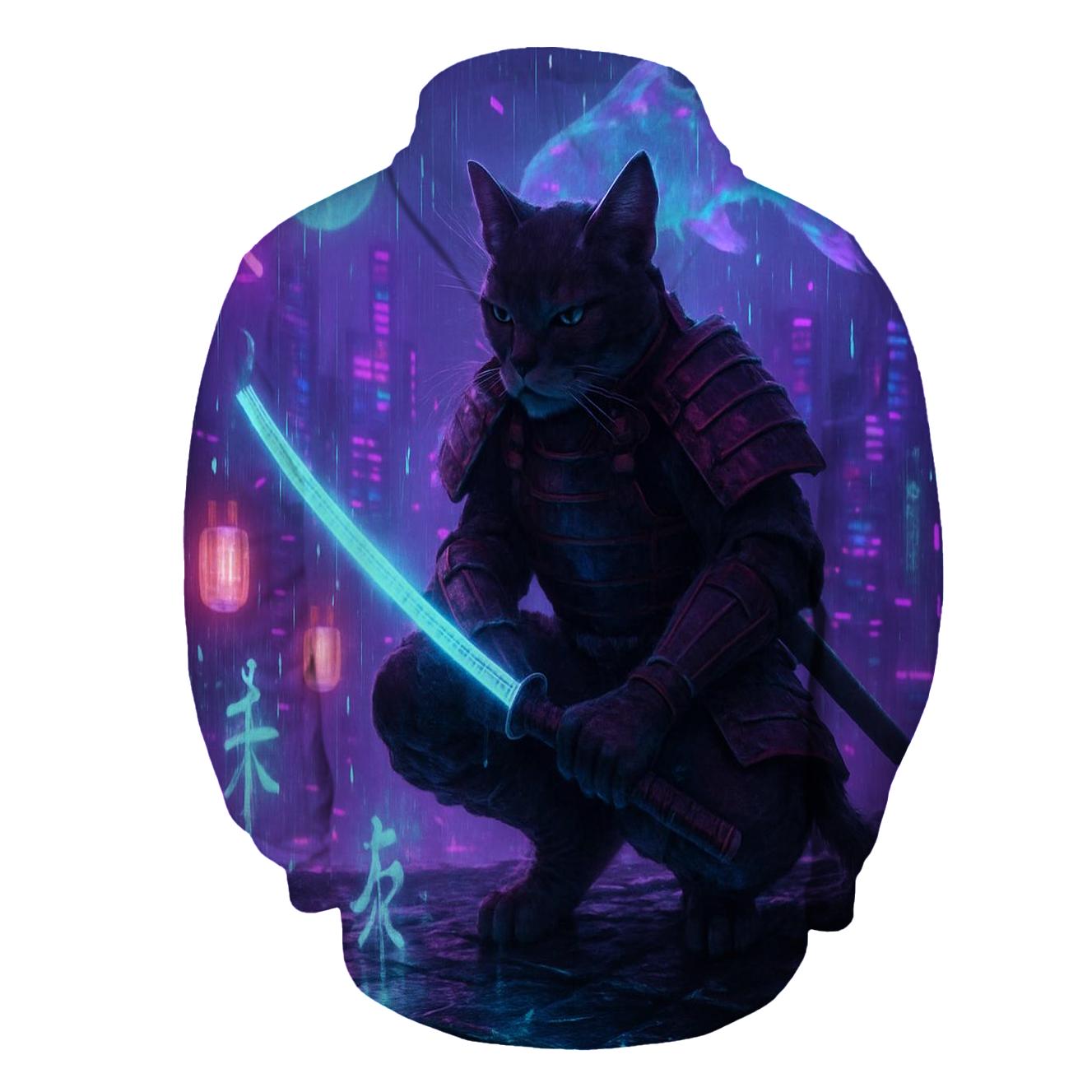 Neon Samurai Cat pullover hoodies