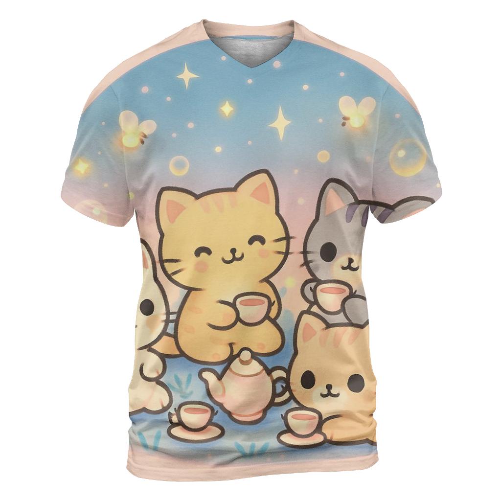 Starlight Tea Party Kittens artistic all-over print tops