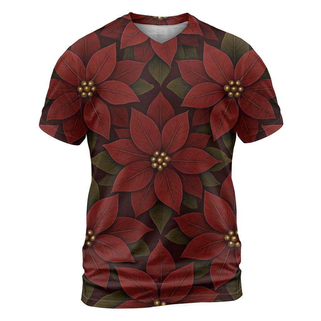 Poinsettia Tile On Deep Burgundy Background designer pattern shirts