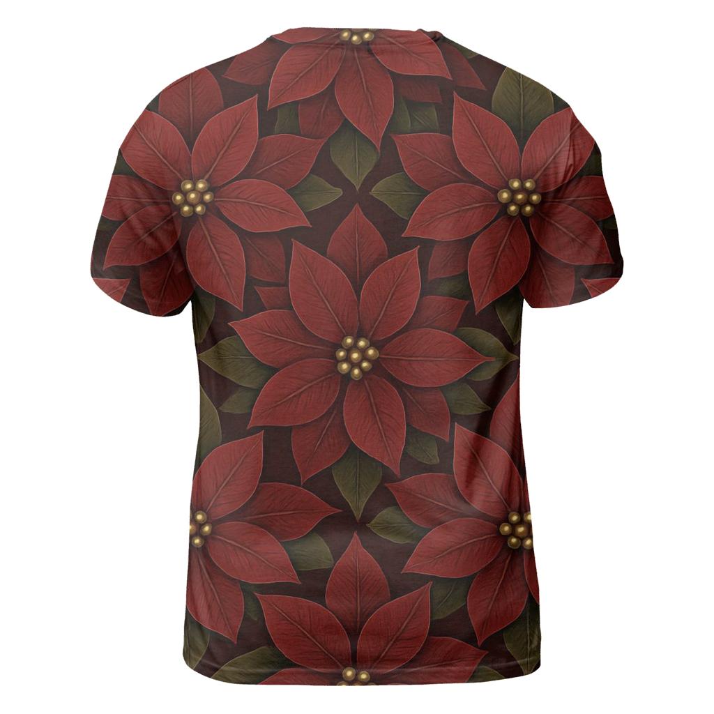 Poinsettia Tile On Deep Burgundy Background designer pattern shirts