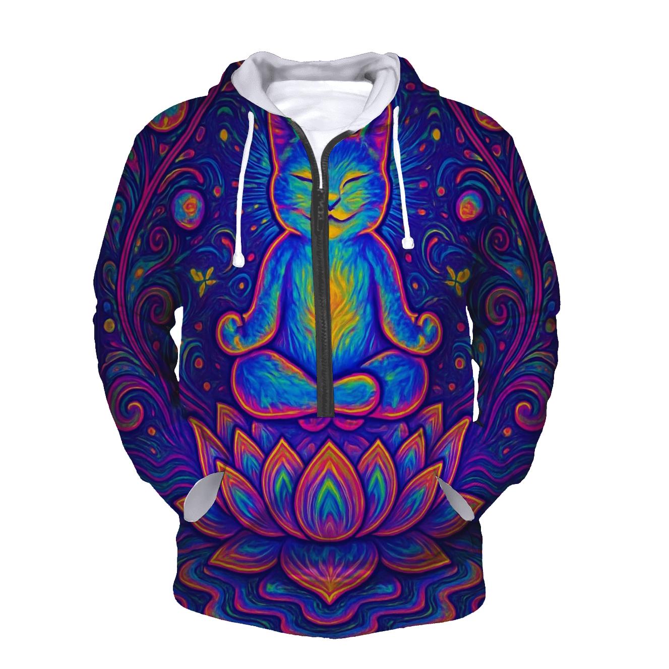 Psychedelic Lotus Cat pullover hoodies