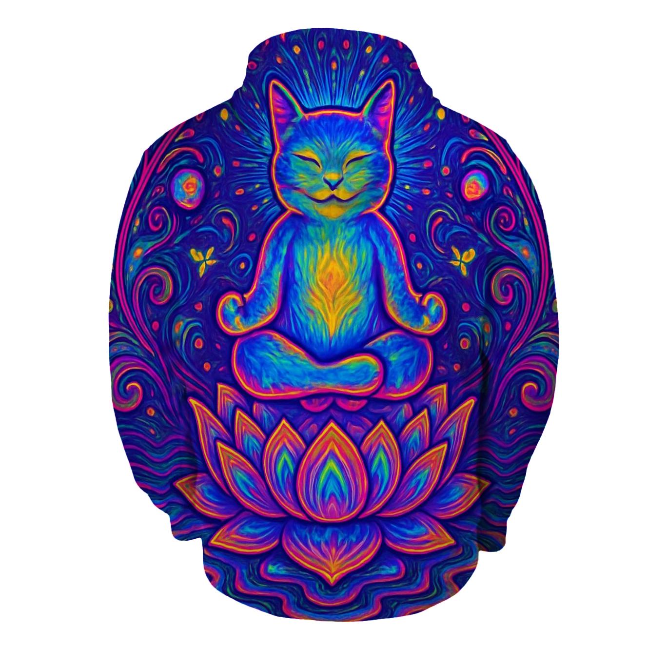 Psychedelic Lotus Cat pullover hoodies