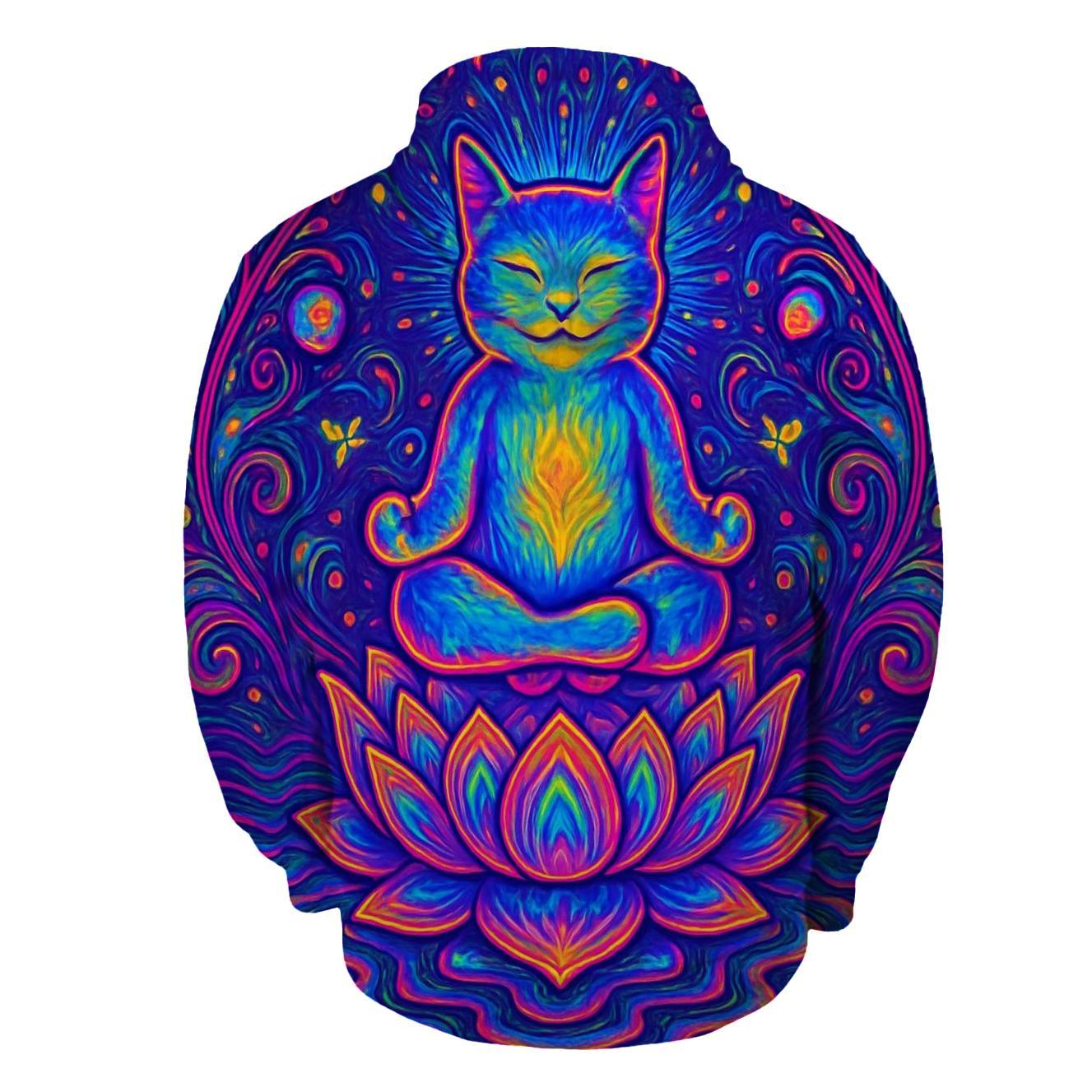 Psychedelic Lotus Cat pullover hoodies