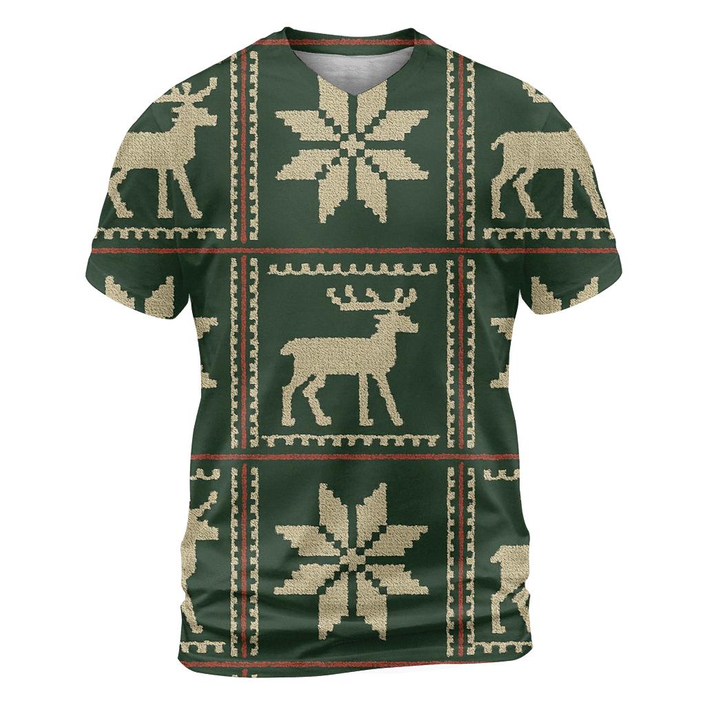 Nordic Reindeer Grid On Forest Green Background custom all-over print shirts