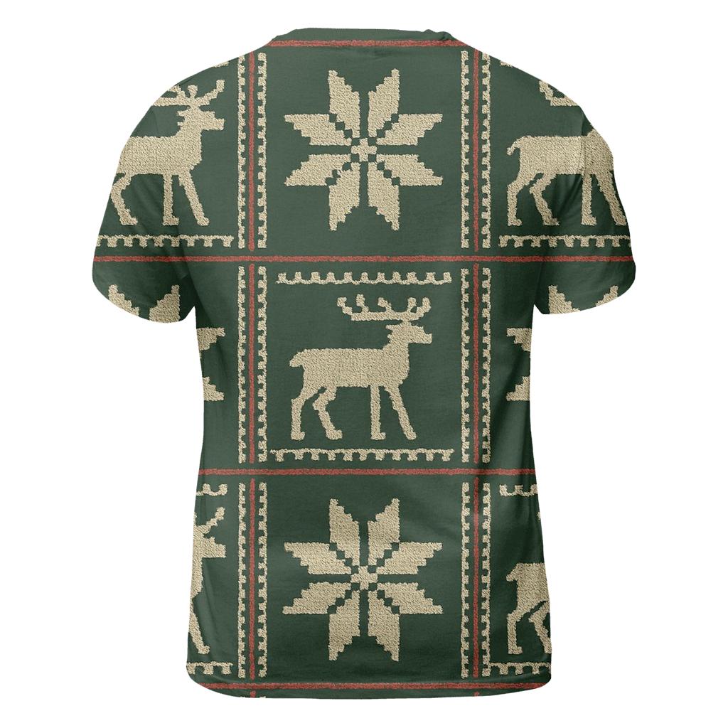 Nordic Reindeer Grid On Forest Green Background custom all-over print shirts