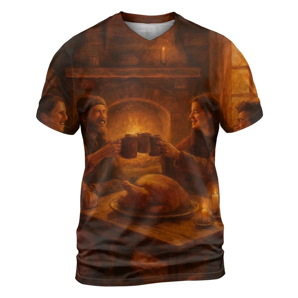 Cozy Cabin Thanksgiving Hearth artistic all-over print tops