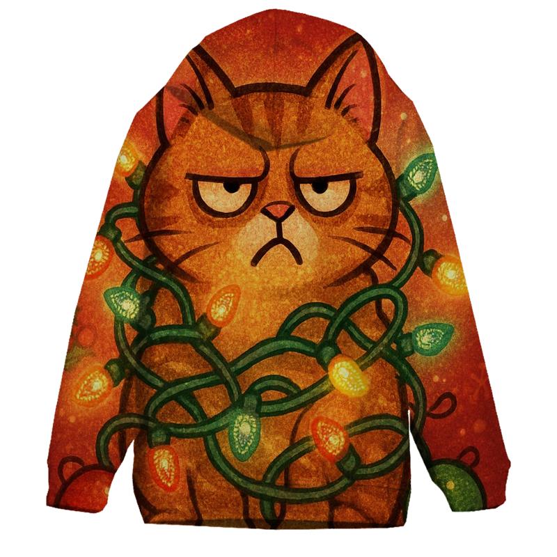 Grumpy Cat In Tangle Lights heavyweight hoodies
