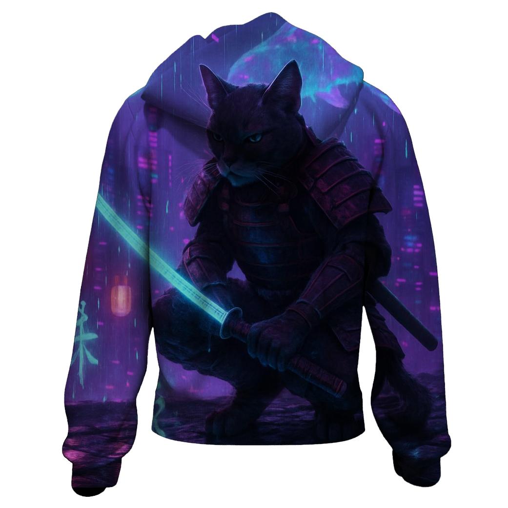 Neon Samurai Cat designer hoodies