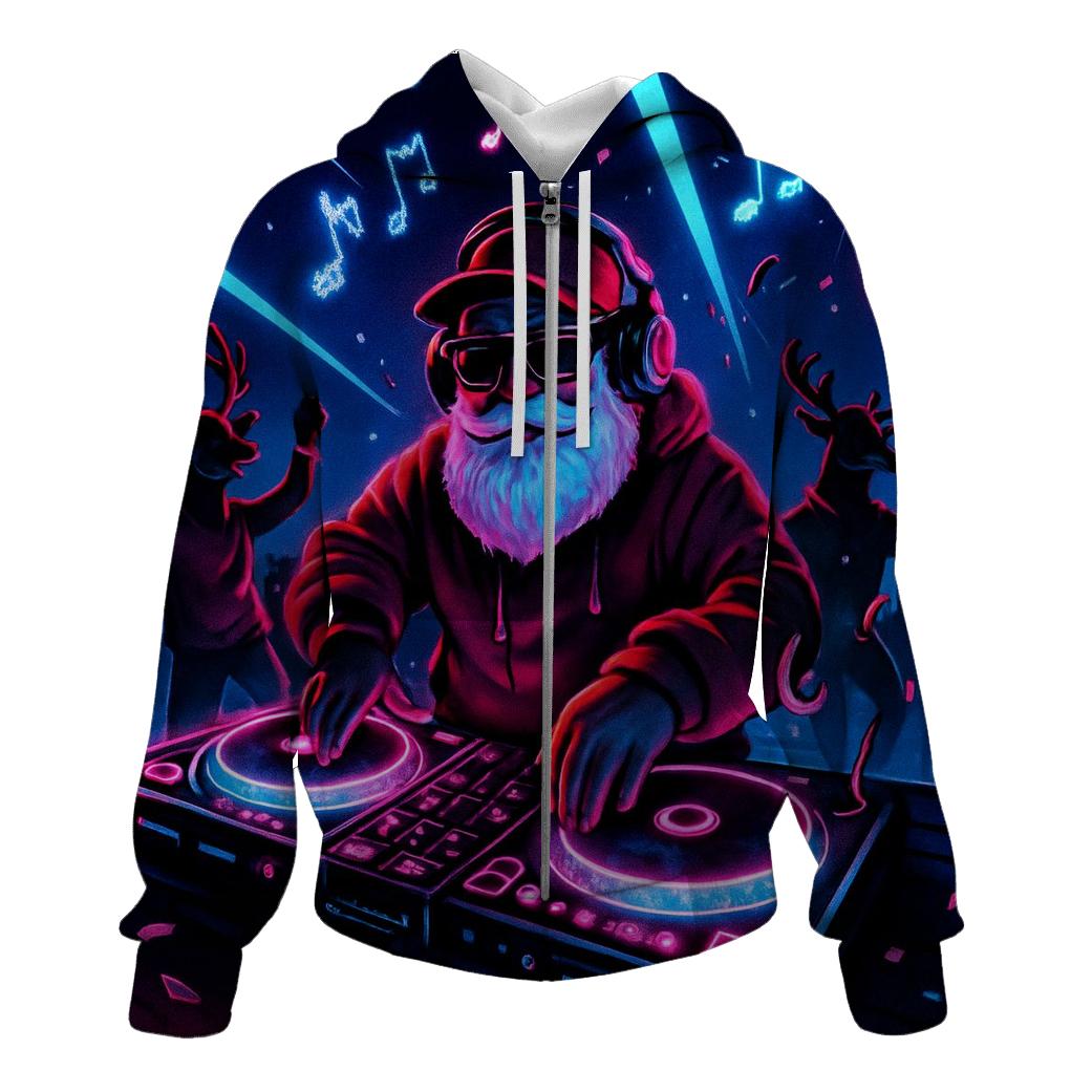 Neon DJ Claus zip-up hoodies