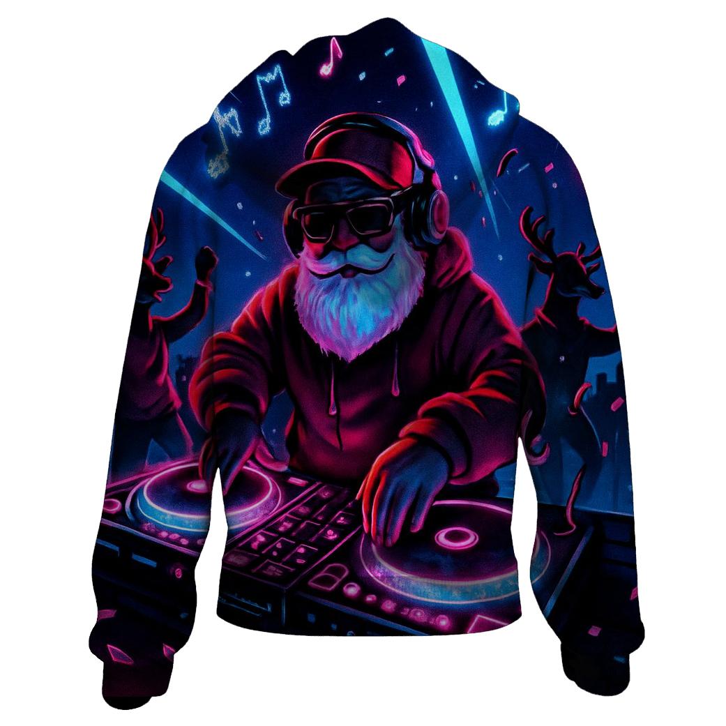Neon DJ Claus zip-up hoodies