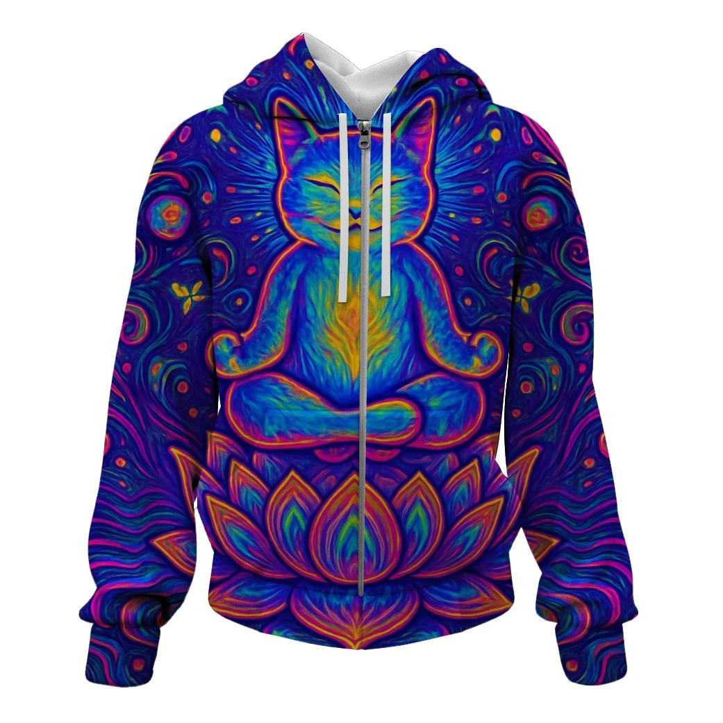 Psychedelic Lotus Cat heavyweight hoodies