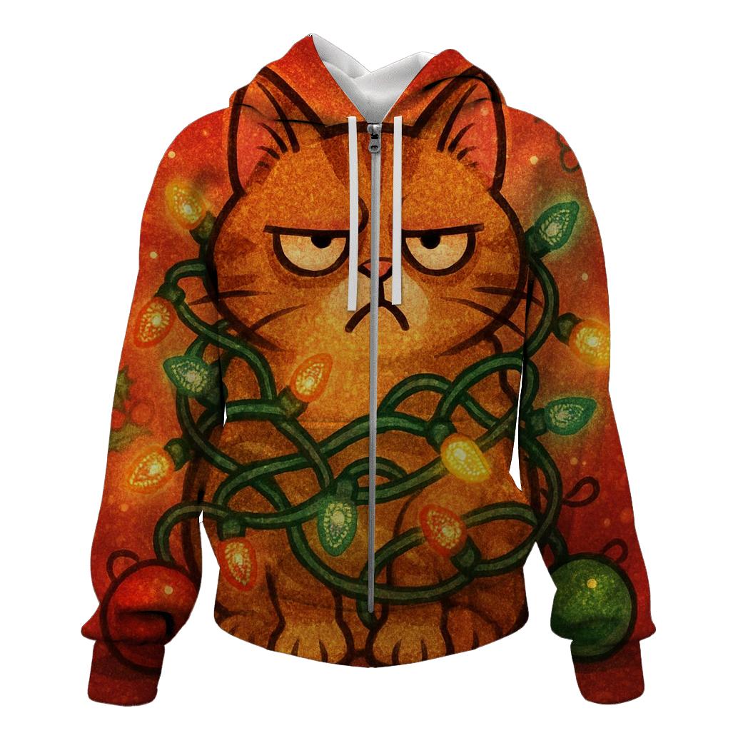 Grumpy Cat In Tangle Lights lightweight hoodies
