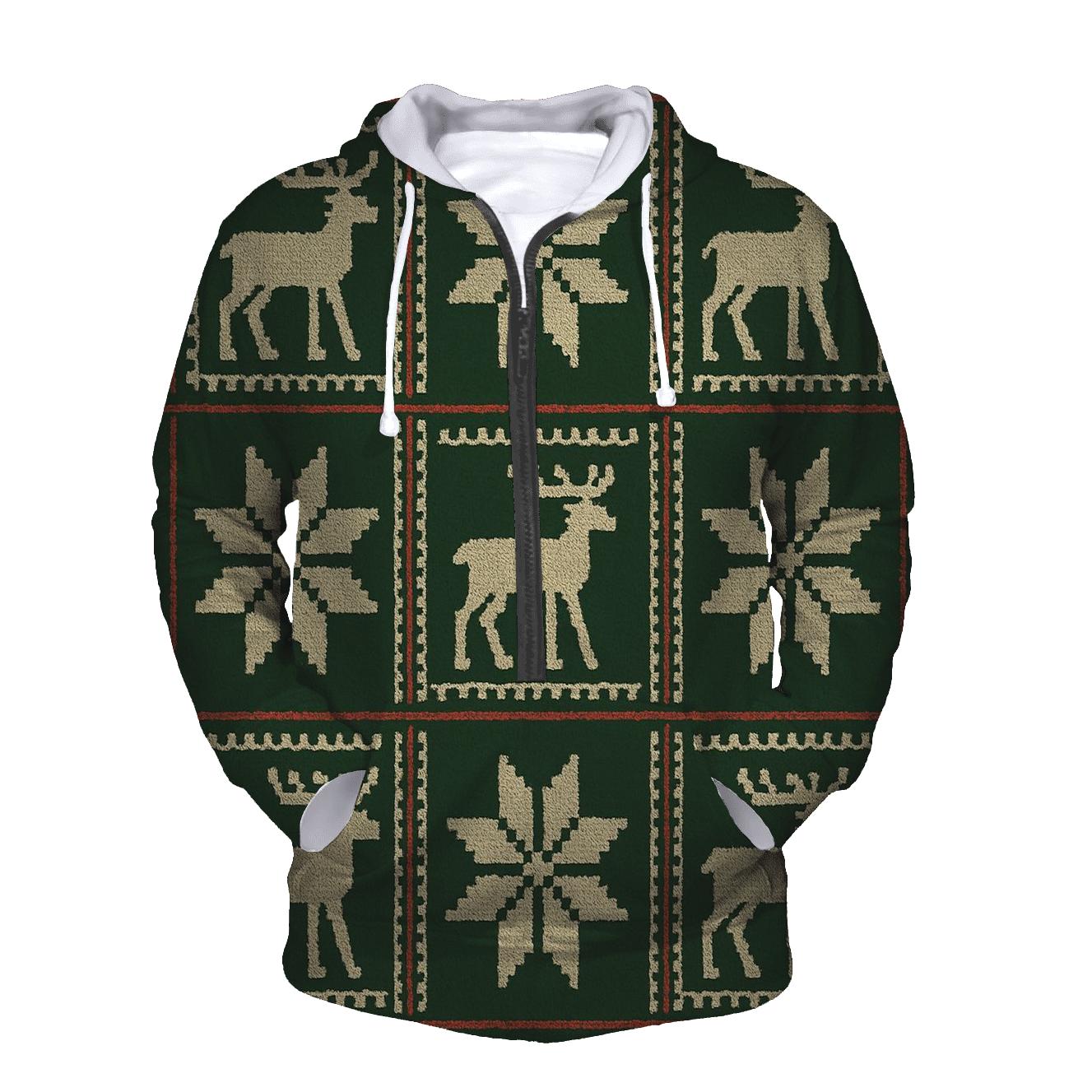 Nordic Reindeer Grid On Forest Green Background designer hoodies