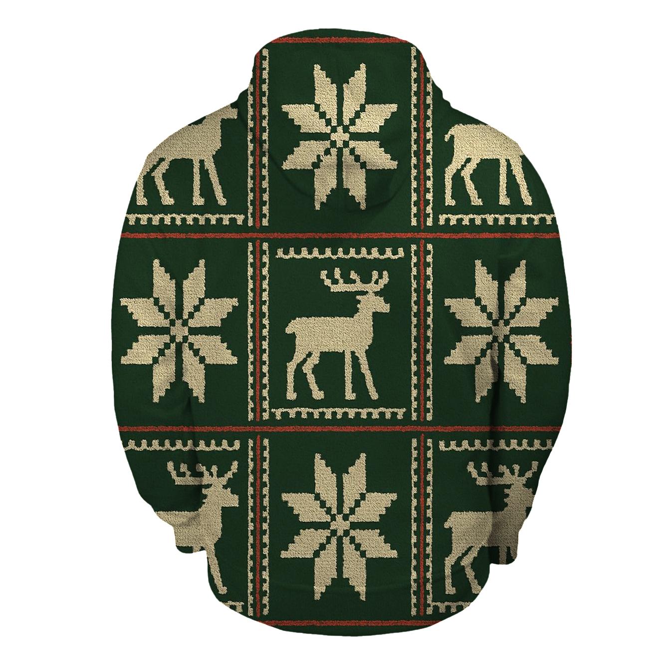 Nordic Reindeer Grid On Forest Green Background designer hoodies