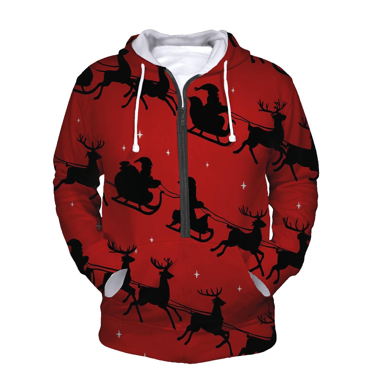 Santa Silhouette Progression On Crimson Background pullover hoodies