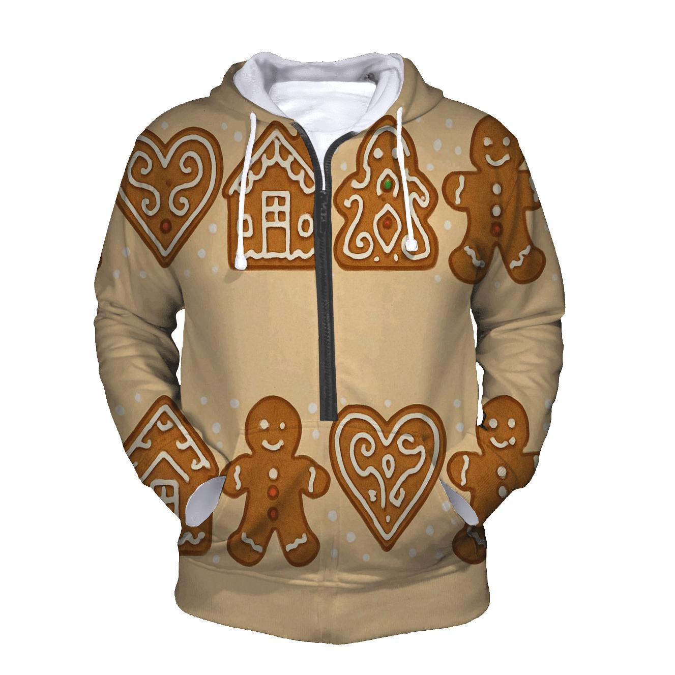 Gingerbread Motif Border On Warm Beige Background pullover hoodies
