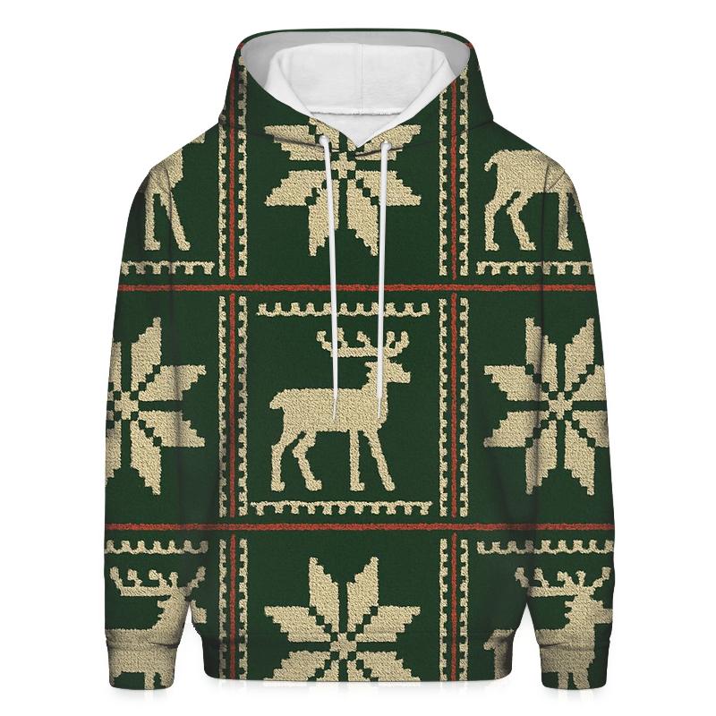 Nordic Reindeer Grid On Forest Green Background zip-up hoodies