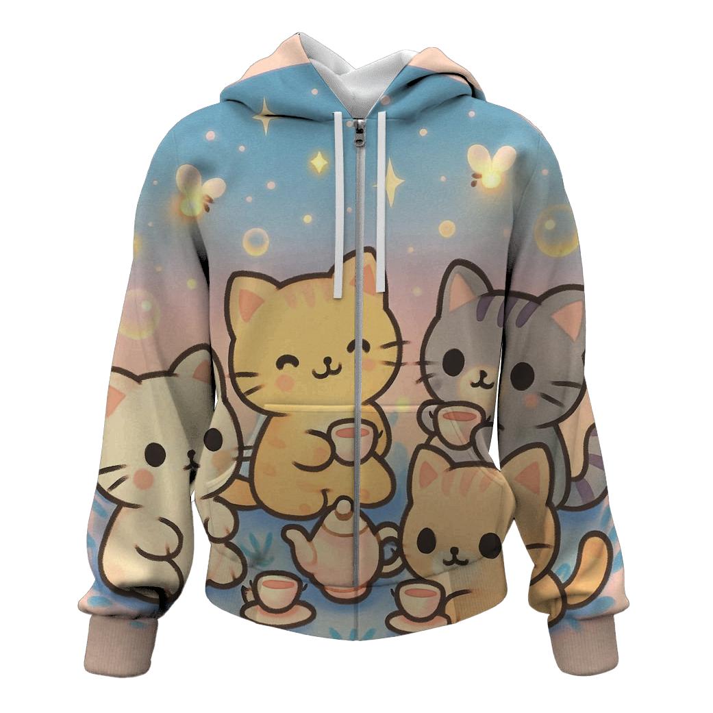 Starlight Tea Party Kittens lightweight hoodies