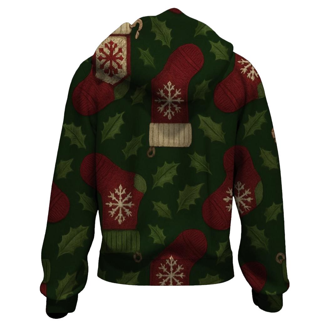 Stocking Lattice On Holly Green Background lightweight hoodies