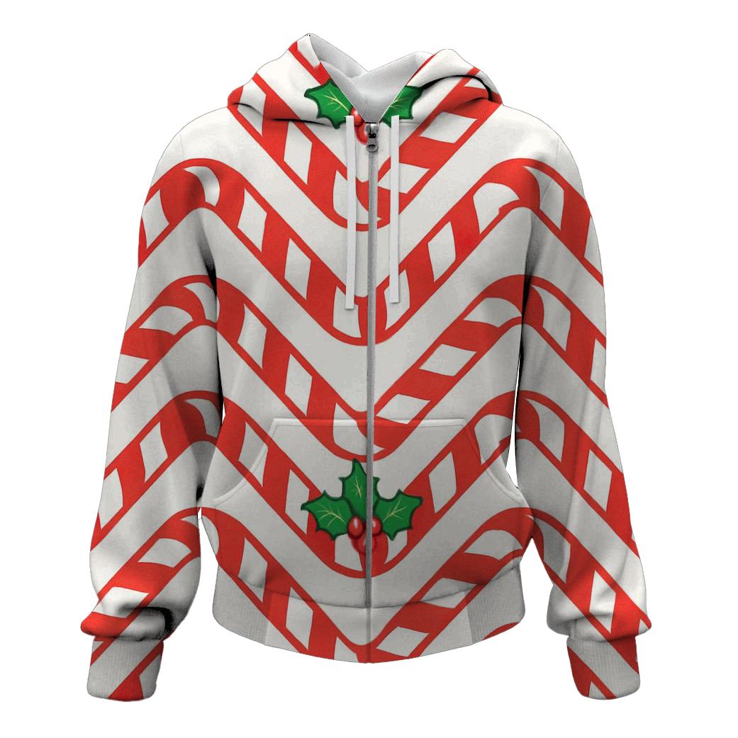 Candy Cane Chevron On Snow White Background embroidered hoodies
