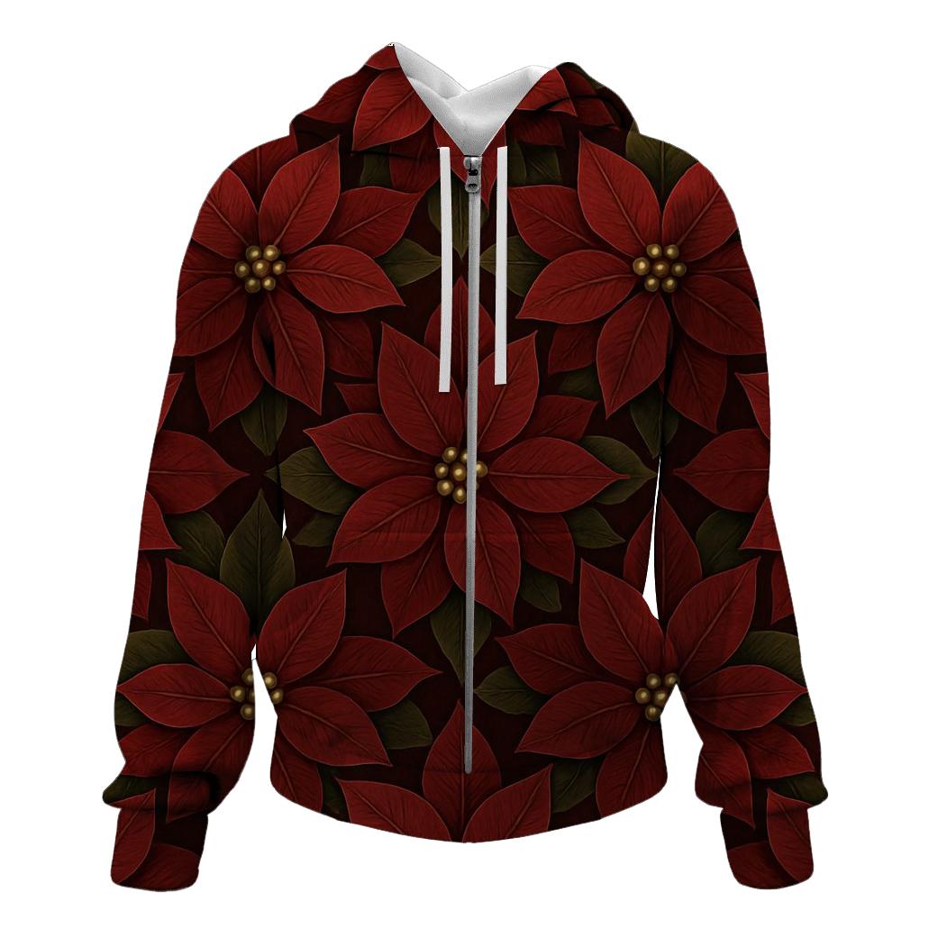 Poinsettia Tile On Deep Burgundy Background hoodie styles