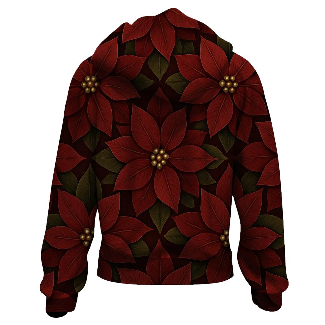 Poinsettia Tile On Deep Burgundy Background hoodie styles