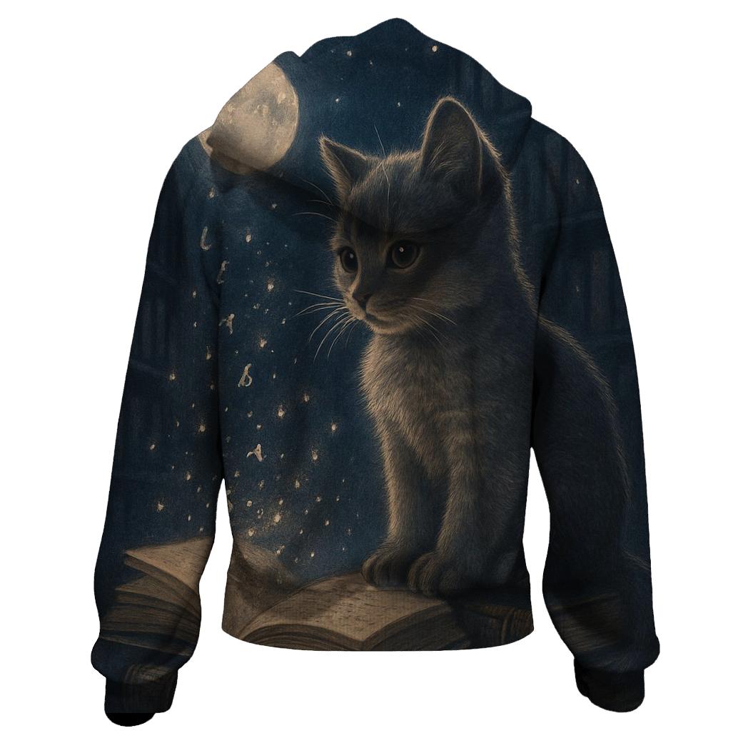 Moonlit Library Cat zip-up hoodies
